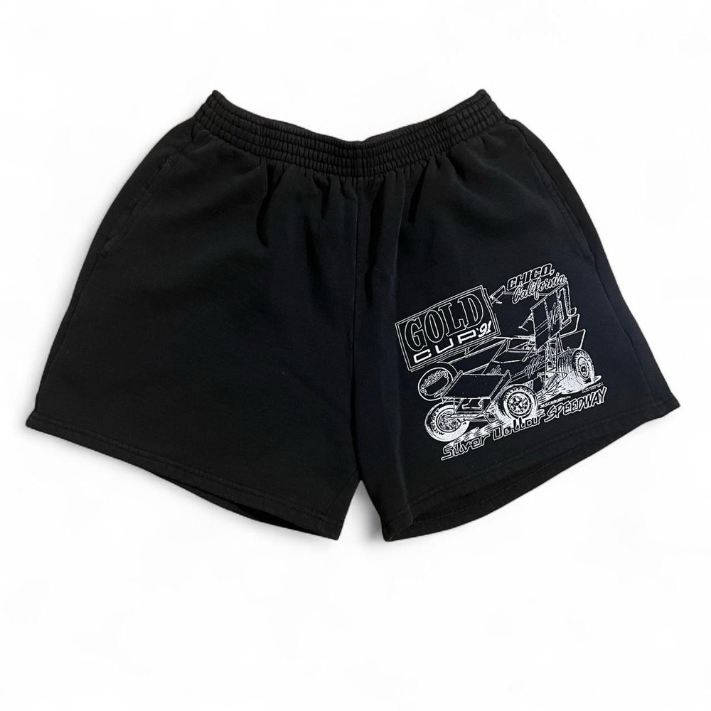Vintage Fruit Of The Loom Gold Cup Black Graphic Fleece Shorts